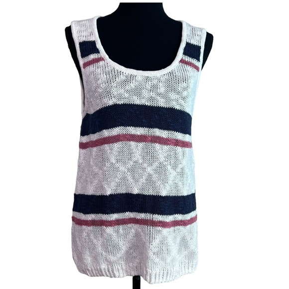 Rag Poets Tops - Rag Poets Tulum Sleeveless‎ Navy Pink Striped Sweater Tank Large Coastal Beach
